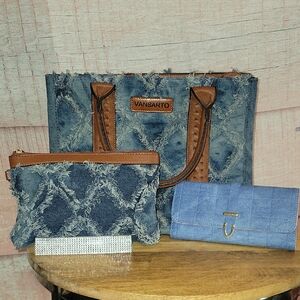 Vansarto Distressed Denim Handbag Wallet Bundle